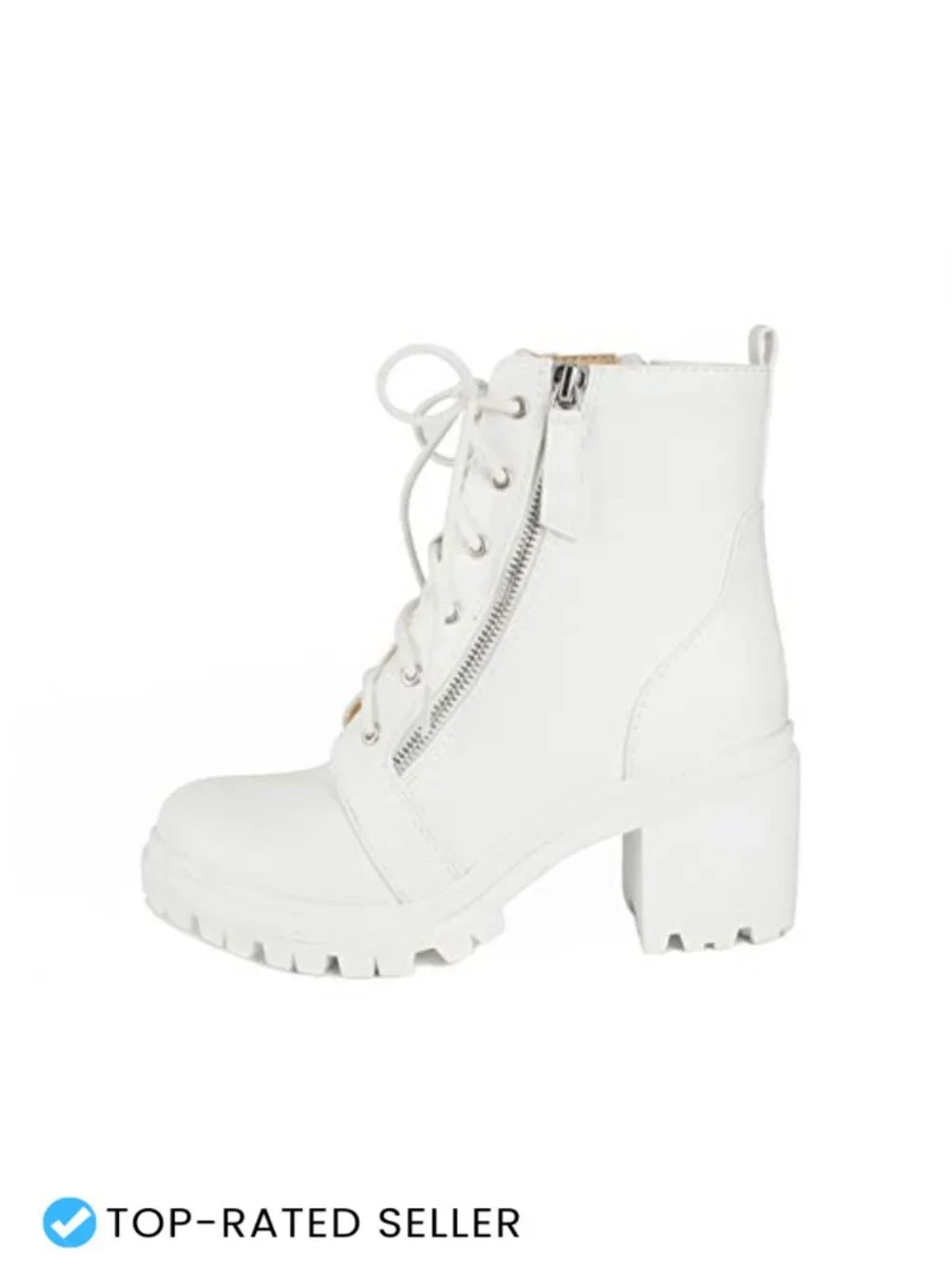 Faux Leather Lace Up High Chunky Heel Ankle Booties